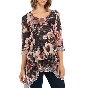 59. Cupio Hi Low Hem Blouse, Floral & Long Sle…